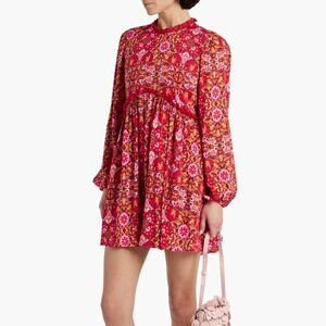 NWT Amur Ruffle-trimmed gathered paisley-print voile mini dress